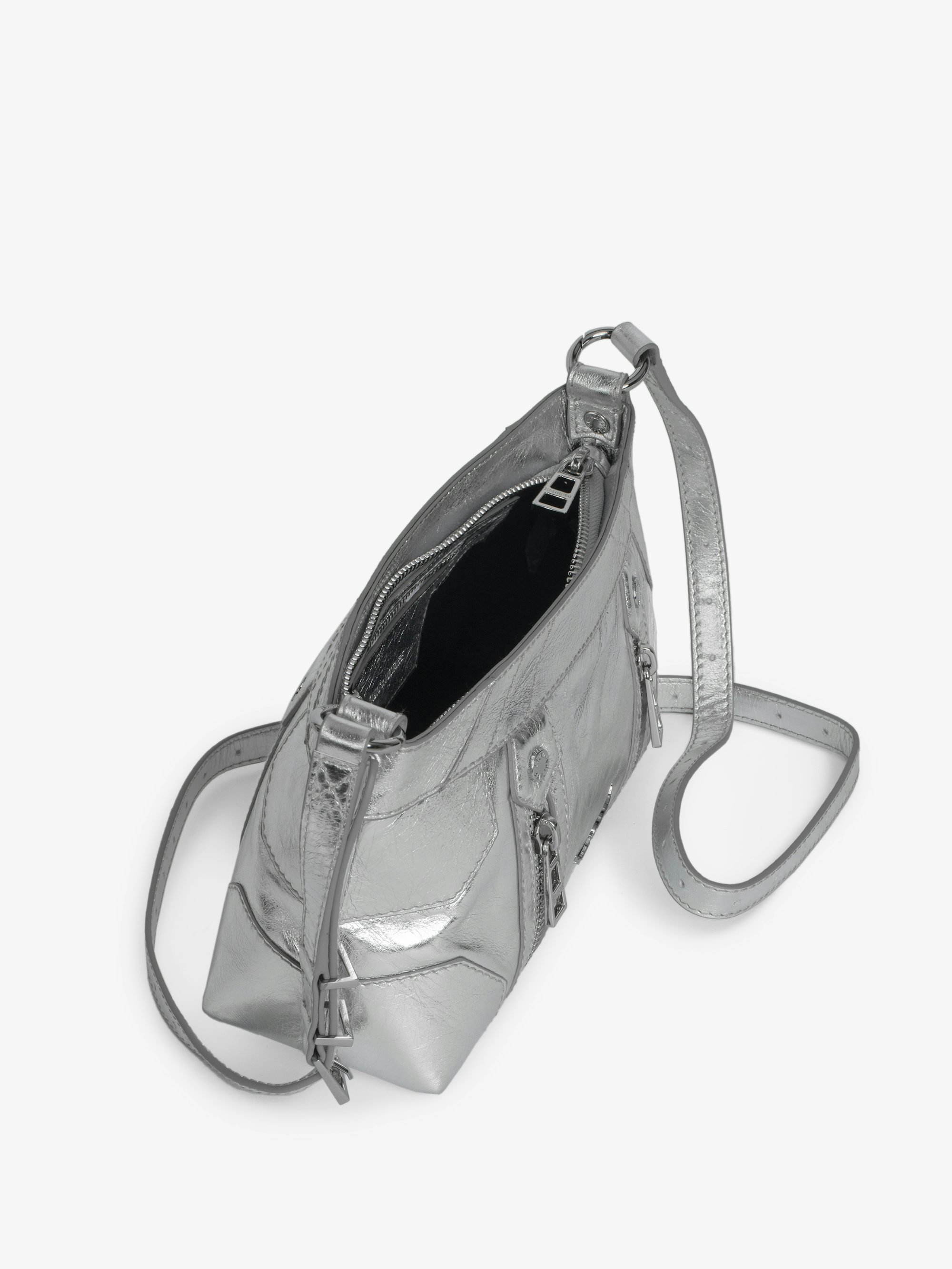 Sunny Mood Vintage Metal Bag - Small metallic leather bag with adjustable shoulder strap and wing signature.